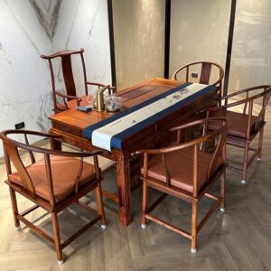 Bộ bàn ghế uống trà kiểu trung quốc gỗ hương lào 1m8 khay mặt đá pha trà bền đẹp