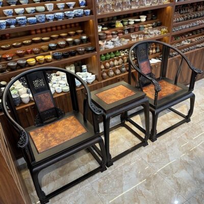 Bộ ghế minh gỗ mun đen mặt nu hương ngồi uống trà cao cấp thủ công kỹ đẹp.