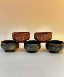 Chén trà tử sa nê hưng cao cấp hỏa biến 2 màu khắc bát nhã kinh 50ml CNH04