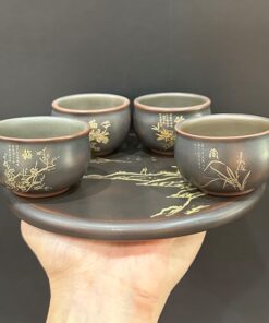 Chén trà tử sa nê hưng mai lan cúc trúc thủ công đẹp 60ml uống trà ngon