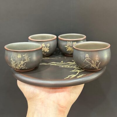 Chén trà tử sa nê hưng mai lan cúc trúc thủ công đẹp 60ml uống trà ngon