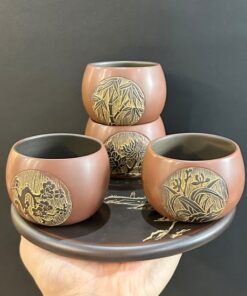 Chén uống trà tử sa nê hưng cao cấp mai lan cúc trúc 110ml thủ công đẹp uống trà ngon