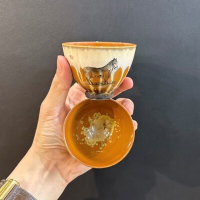 Ly trà sứ cảnh đức gốm thái hội hỏa biến thủ công vẽ ngựa đẹp 80ml CS33