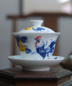 Tiềm trà sứ cảnh đức vẽ tay hình gà thủ công nhỏ mỏng đẹp 130ml AS06.