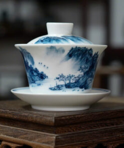 Chén khải sứ cảnh đức vẽ tay sơn thủy làm tiềm pha trà 180ml AS01.