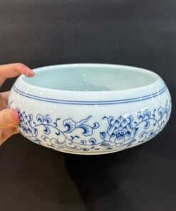 Thuyền trà sứ cảnh đức men lam vẽ tay phỏng cổ như ý đẹp TT07