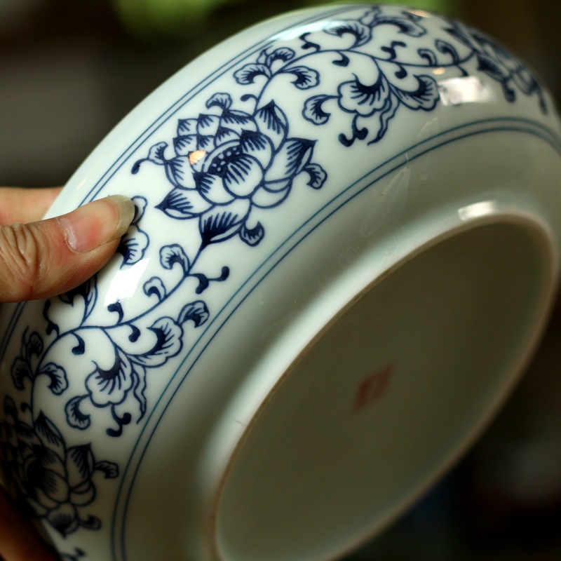 Thuyền trà sứ cảnh đức men lam hoa sen 16.5x20x8cm TT07 - Ảnh 2