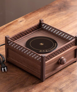 Bếp đun nước pha trà hồng ngoại vỏ gỗ vuông cỡ to đẹp 23x23x12cm BD67.