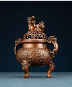 Lư xông trầm đồng nguyên chất nghê tọa đỉnh thủ công đẹp LD54.