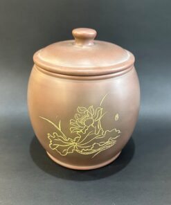 Hũ bảo quản trà lên men tử sa nê hưng thủ công khắc sen đẹp HT70