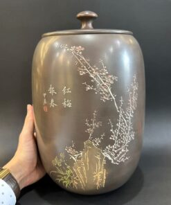 Hũ đựng trà tử sa nê hưng hỏa biến mai lan cúc trúc cỡ lớn bày bàn trà đẹp HT97