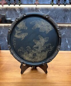 Khay trà cao cấp dáng tròn nê hưng hỏa biến cửu ngư đồ 43cm KNH20