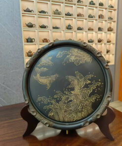 Khay trà cao cấp dáng tròn nê hưng hỏa biến cửu ngư đồ 43cm KNH20