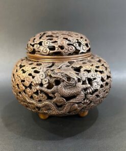 Lư đốt trầm hương bằng đồng nguyên chất cỡ lớn long phụng đẹp 2kg LD63