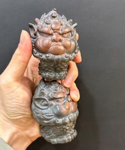 Tượng kỳ lân cỡ nhỏ mặt tức giận gốm nê hưng hỏa biến bày bàn trà đẹp