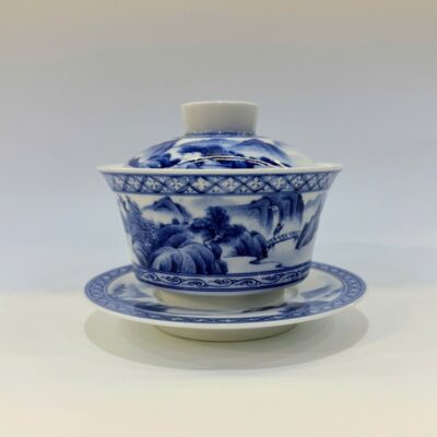 Chén khải cảnh đức cao cấp men lam vẽ tay sơn thủy thủ công 220ml AS26