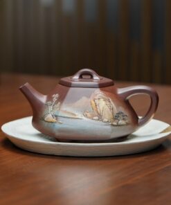 Ấm Trà Tử Sa Đất Cũ Đáy Tào Thanh Cũ Thạch Biều Lục Giác Sơn Thuỷ 3 Chiều ATS296