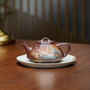 Ấm Trà Tử Sa Đất Cũ Đáy Tào Thanh Cũ Thạch Biều Lục Giác Sơn Thuỷ 3 Chiều ATS296