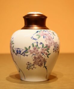 Hũ Trà Sứ Cảnh Đức Vẽ Tay Hoa 2 Nắp Xoáy 1L HT54