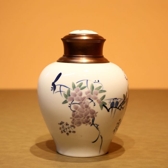 Hũ Trà Sứ Cảnh Đức Vẽ Tay Hoa 2 Nắp Xoáy 1L HT54 - Ảnh 2