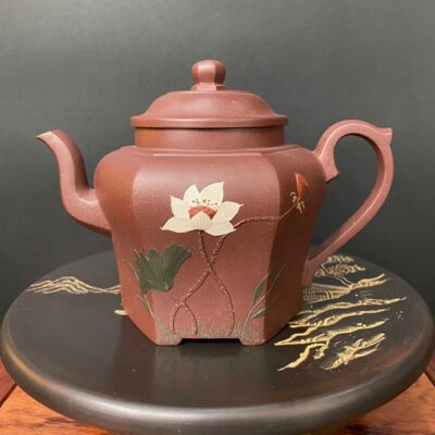 Ấm tử sa nghi hưng lục phương hoa sen đẹp pha trà ngon 280ml ATS167