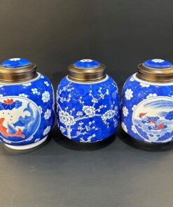 Lọ bảo quản trà sứ cảnh đức vẽ tay thủ công hoa sen đẹp 800ml HT57