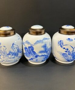 Lọ đựng trà bằng sứ cảnh đức vẽ tay thủ công họa tiết xanh 800ml HT57