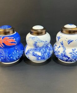 Lọ đựng trà sứ cảnh đức giang tây dáng hồ lô vẽ tay đẹp 800ml HT85