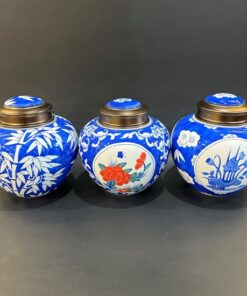 Lọ trà sứ cảnh đức giang tây dáng tròn vẽ tay thủ công đẹp 700ml HT83