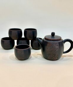 Bộ ấm trà cao cấp tử sa nê hưng dáng trống đồng đẹp kèm hộp sang trọng AT23