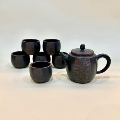 Bộ ấm trà cao cấp tử sa nê hưng dáng trống đồng đẹp kèm hộp sang trọng AT23