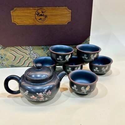 Bộ ấm trà nê hưng nguyên khoáng cao cấp dáng biển phúc chim hoa AT27