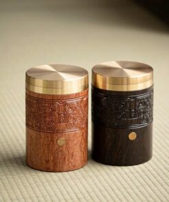 Lọ đựng trà gỗ lót titan cao cấp nắp 2 lớp xoáy kín bảo quản tốt 11x7cm HT19.