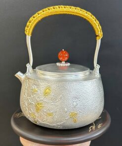Ấm bạc đun nước nguyên chất 999 pha trà ngon thủ công đẹp hoa đào 586g AN93