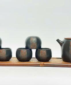 Bộ ấm trà cao cấp tử sa nê hưng dáng trống đồng đẹp kèm hộp sang trọng AT23