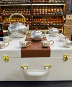 Bộ ấm pha trà bạc nguyên chất 999 gò tay thủ công đẹp pha trà ngon 1252g AB91