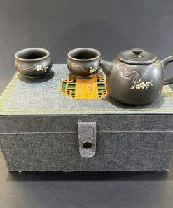 Bộ ấm trà tử sa nê hưng đối ẩm cao cấp đắp nổi hoa đẹp pha trà ngon AT20