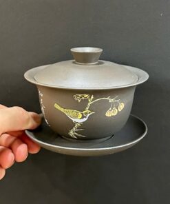 Chén khải pha trà cao cấp tử sa nê hưng thủ công vẽ chim đẹp 180ml AS29