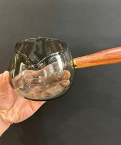 Chuyên trà thủy tinh quai ngang bằng gỗ làm chén tống đẹp 300ml CT15