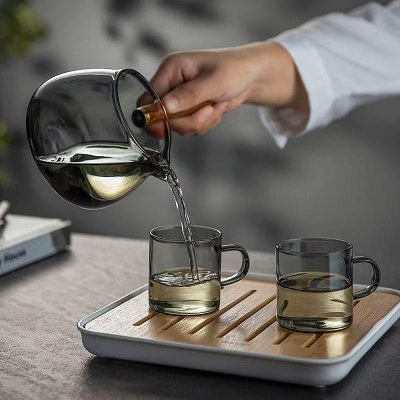 Chuyên trà thủy tinh quai ngang bằng gỗ làm chén tống đẹp 300ml CT15 - Ảnh 3