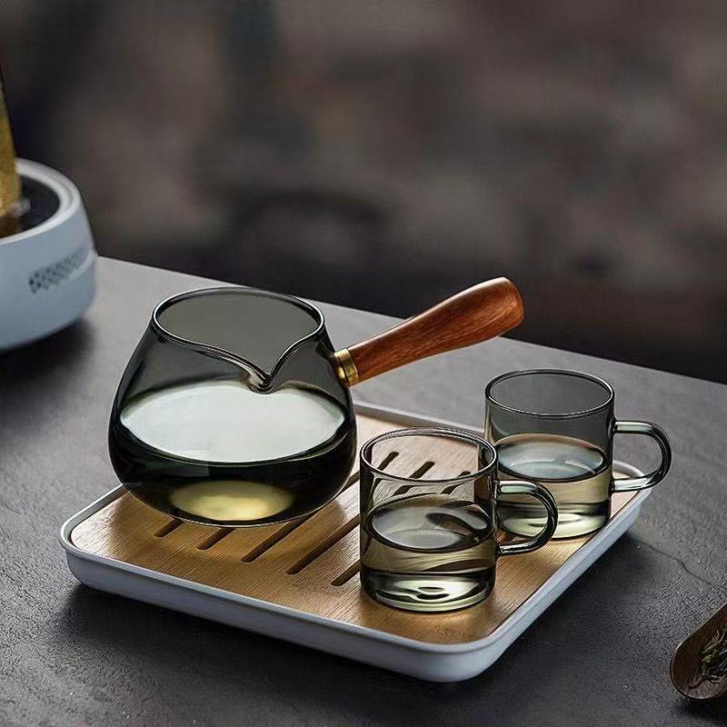 Chuyên trà thủy tinh quai ngang bằng gỗ làm chén tống đẹp 300ml CT15 - Ảnh 4
