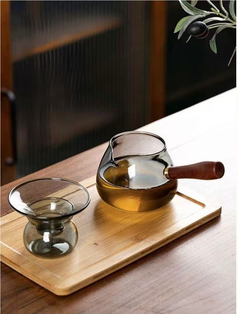 Chuyên trà thủy tinh quai ngang bằng gỗ làm chén tống đẹp 300ml CT15 - Ảnh 5
