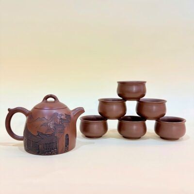 Bộ ấm trà cao cấp gốm nê hưng pha trà ngon dáng đức trung khắc phố BAT109