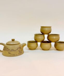 Bộ ấm chén cao cấp gốm nê hưng màu vàng đẹp kèm hộp BAT204