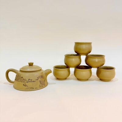 Bộ ấm chén cao cấp gốm nê hưng màu vàng đẹp kèm hộp BAT204