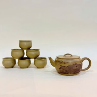 Bộ ấm chén gốm nê hưng cao cấp khắc phố đẹp kèm hộp BAT208