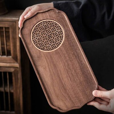 Khay trà gỗ óc chó để ấm chén cỡ nhỏ bày bàn trà đẹp 30x15cm KTG11.