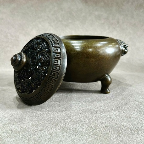 Lư xông trầm bằng đồng nguyên chất dáng đỉnh to đẹp 1,7kg 12x14cm LD60 - Ảnh 4