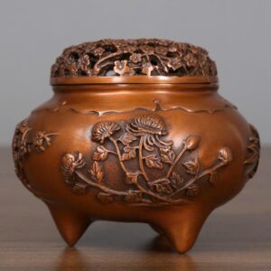 Lư xông trầm bằng đồng nguyên chất mai lan cúc trúc đẹp 900g 12x8cm LD53.