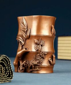 Ống đựng bút và dụng cụ trà bằng đồng nguyên chất hình trúc đẹp 9.5x6.5cm OB01.